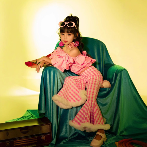 復古懷舊港風8090年代女潮童幼兒園舞台走秀表演服裝兒童演出服新