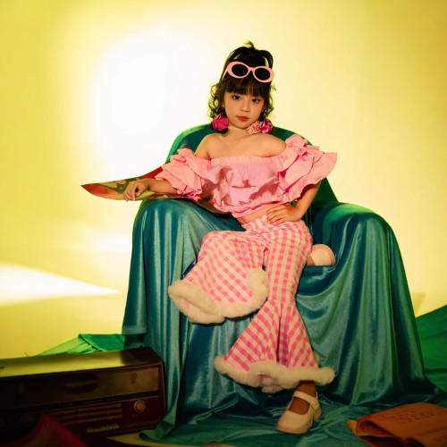 復古懷舊港風8090年代女潮童幼兒園舞台走秀表演服裝兒童演出服新