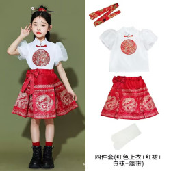 兒童風唐裝漢服馬面裙啦啦隊小學生運動會服裝古裝套裝男女童