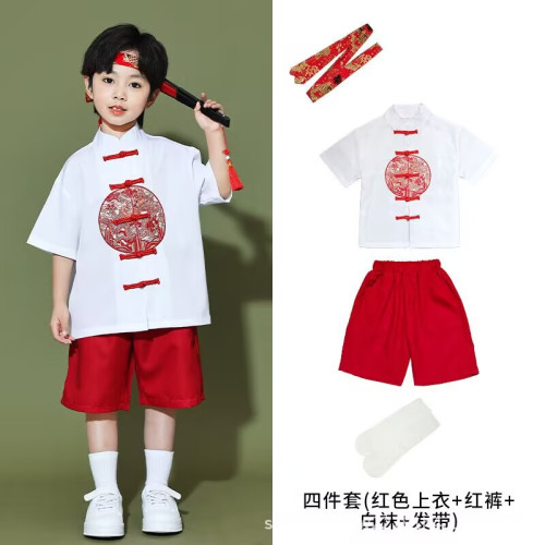 兒童風唐裝漢服馬面裙啦啦隊小學生運動會服裝古裝套裝男女童