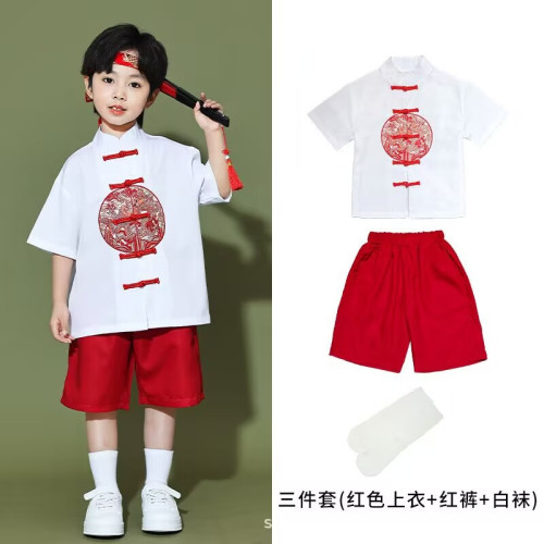 兒童風唐裝漢服馬面裙啦啦隊小學生運動會服裝古裝套裝男女童