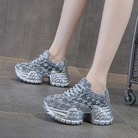 老爹鞋女厚底增高鞋水鑽牛仔布ins韓版潮爆款時尚街拍休閒運動鞋