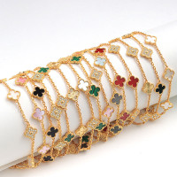 s925純銀四葉草六花手鏈白貝mini迷你版18K白金鑲鑽輕奢手鏈女