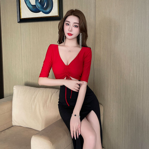 足浴技師服桑拿工作服氣質性感顯瘦長裙套裝洗浴會所按摩工衣1010