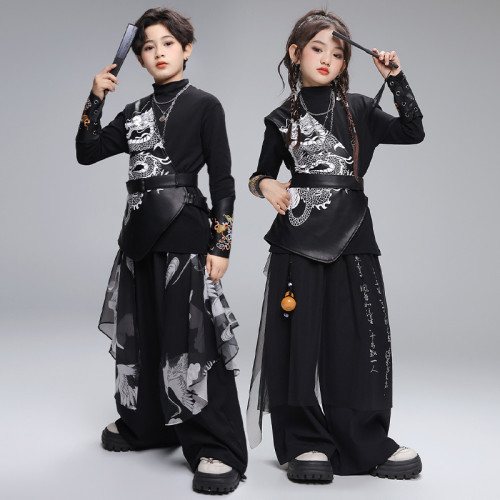 街舞兒童服潮男女童酷帥馬甲嘻哈hiphop寬松套裝少兒元旦表演出服