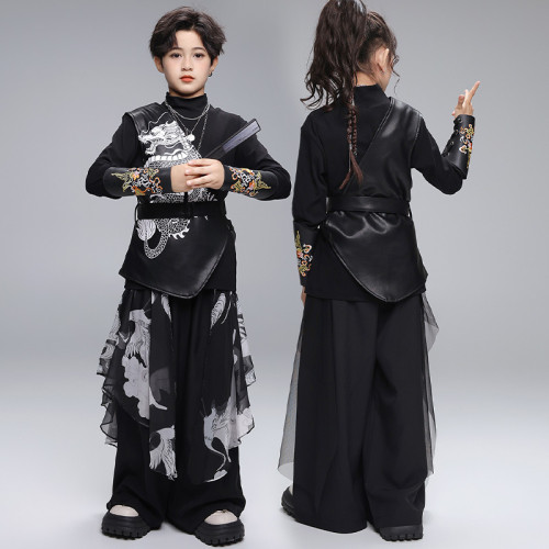 街舞兒童服潮男女童酷帥馬甲嘻哈hiphop寬松套裝少兒元旦表演出服