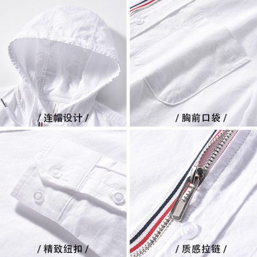 8866男裝純棉帥氣長袖襯衫日系修身文藝潮男簡約連帽襯衣外套