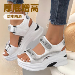 厚底增高涼鞋女2024新款百搭大碼魔術貼休閒運動沙灘松糕涼鞋