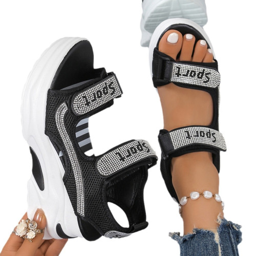 厚底增高涼鞋女2024新款百搭大碼魔術貼休閒運動沙灘松糕涼鞋