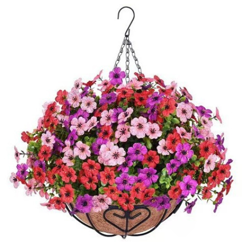 新款春季花環掛件前門裝飾掛件花籃小花吊籃春季仿真花裝飾品