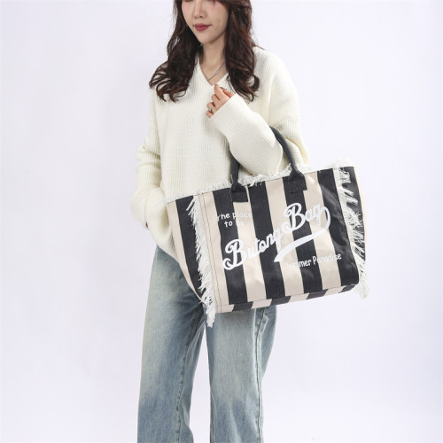 條紋女包托特包女撞色大包時尚字母大容量單肩包上班通勤腋下包
