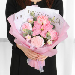 百合花成品一束手工毛線編織玫瑰倣真永生花教師節畢業針織花