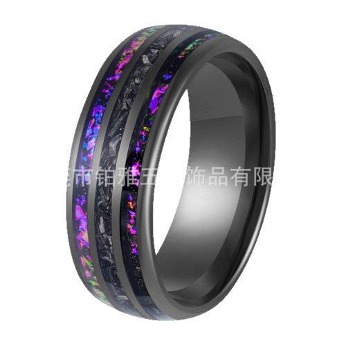 新品時尚8MM電鍍槍黑鎢鋼戒指兩邊銀河中間鐵屑情侶禮物