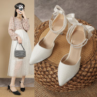 包頭涼鞋女2025年新款洋氣蝴蝶結高跟鞋一字釦中空尖頭氣質涼鞋女
