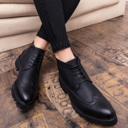 馬丁靴男高幫皮鞋厚底增高英倫風短靴韓版髮型師潮leather shoes