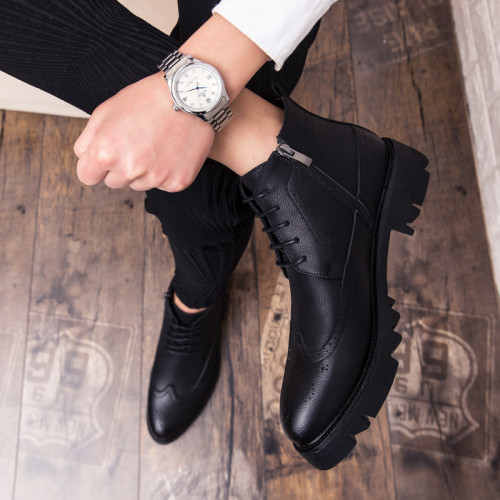 馬丁靴男高幫皮鞋厚底增高英倫風短靴韓版髮型師潮leather shoes