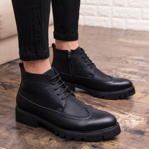 馬丁靴男高幫皮鞋厚底增高英倫風短靴韓版髮型師潮leather shoes