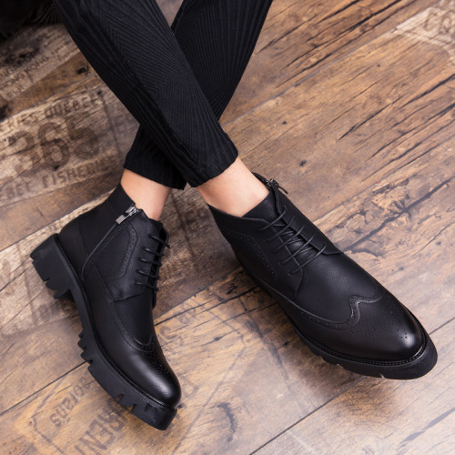 馬丁靴男高幫皮鞋厚底增高英倫風短靴韓版髮型師潮leather shoes