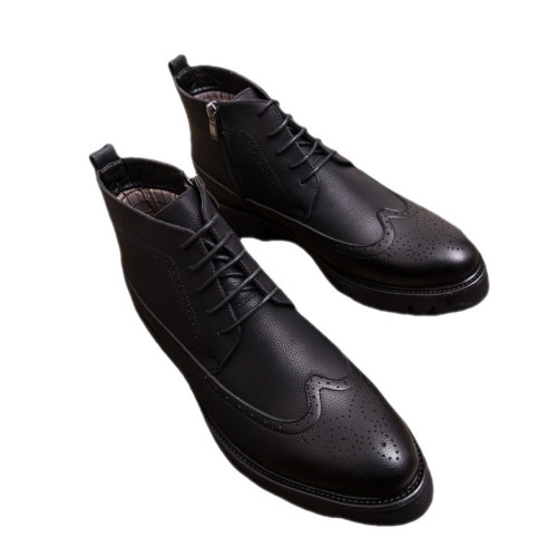 馬丁靴男高幫皮鞋厚底增高英倫風短靴韓版髮型師潮leather shoes