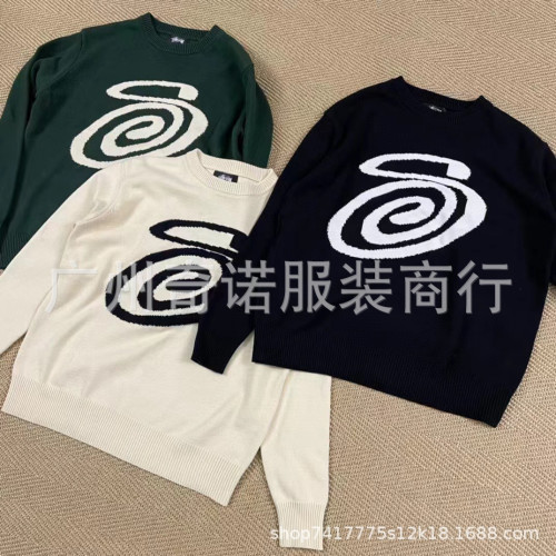23S斯圖STU新款針織衫弧形字母印花男女同款毛衣情侶百搭純棉長袖