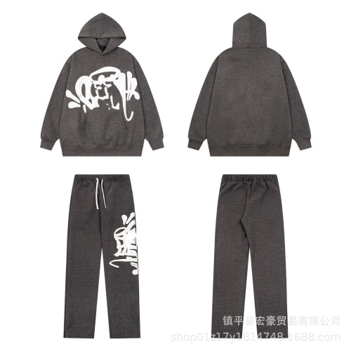 美式街頭嘻哈連帽加絨衛衣男女潮牌寬松運動休閒直筒長褲套裝