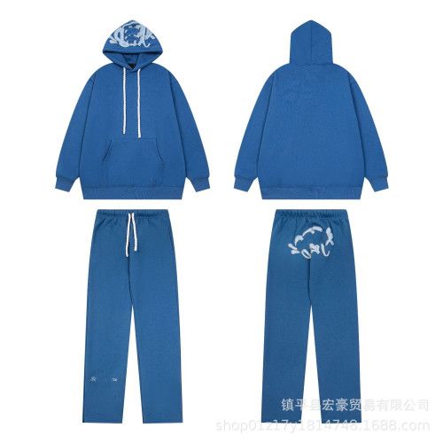 美式街頭嘻哈連帽加絨衛衣男女潮牌寬松運動休閒直筒長褲套裝