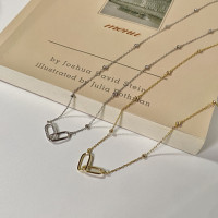 環環相釦S925純銀鍍18K金個性簡約幾何交叉廻形針相釦項鍊ins頸鏈