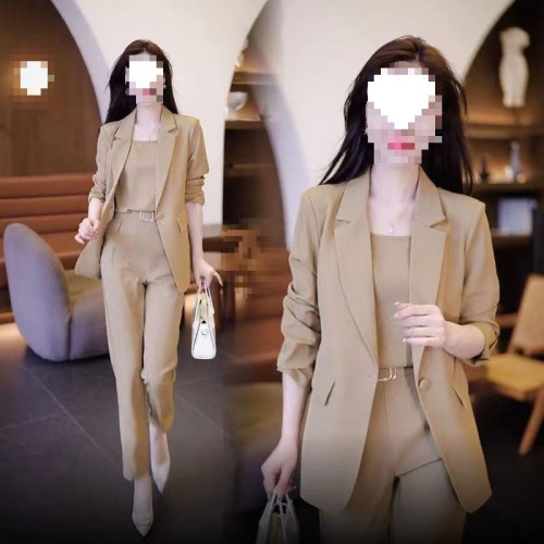 2025新款春秋裝修身時尚氣質輕奢休閒西裝三件套職業西服套裝女
