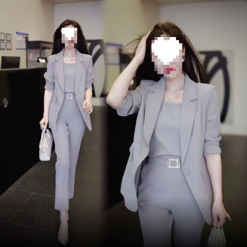 2025新款春秋裝修身時尚氣質輕奢休閒西裝三件套職業西服套裝女