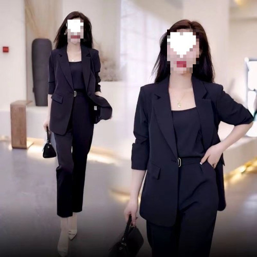 2025新款春秋裝修身時尚氣質輕奢休閒西裝三件套職業西服套裝女