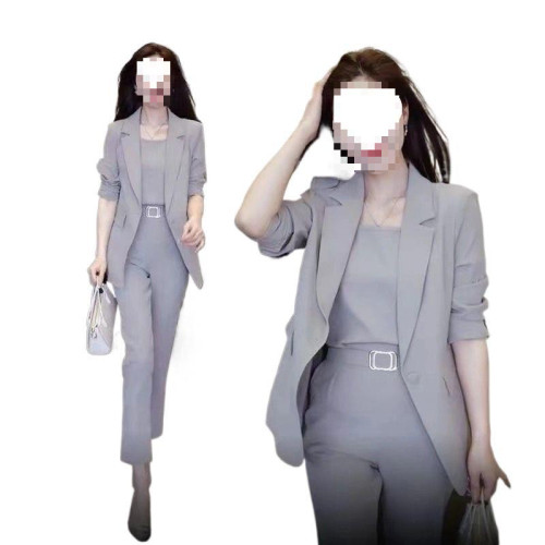 2025新款春秋裝修身時尚氣質輕奢休閒西裝三件套職業西服套裝女