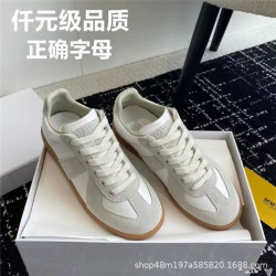MM6高版2024復古經典德訓鞋女真皮小白鞋內增高卡其色運動鞋男