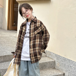 女童格子襯衫春秋款2025新款兒童洋氣休閒襯衣女孩時髦薄外套春裝