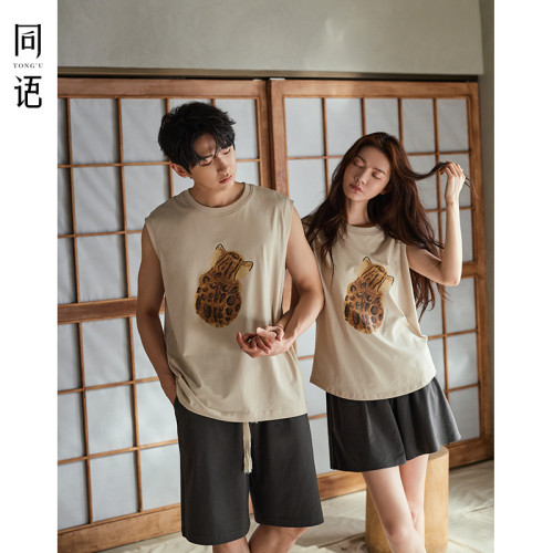同語情侶睡衣夏季莫代爾棉涼感背心款套裝男女士可外穿夏天家居服