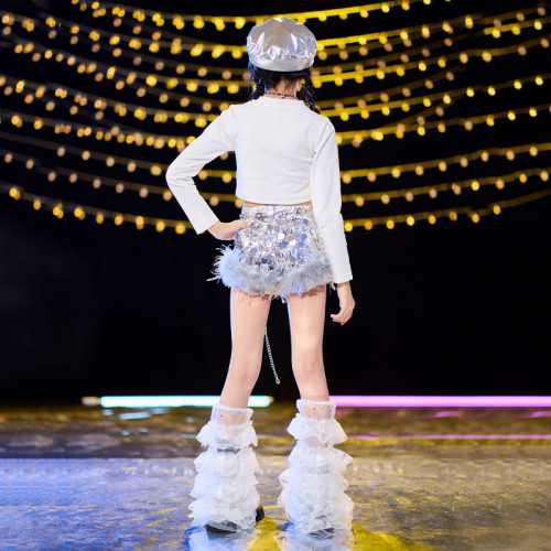 嘻哈亮皮街舞褲時髦女童爵士舞服裝女孩套裝少兒模特走秀元旦演出