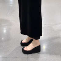 2026新款真皮坡跟透明一字拖鞋女增高小個子厚底半拖鞋高跟涼拖32