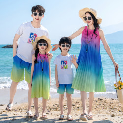 春夏三亞度假親子裝一家四口夏季母子母女洋氣裙子新款