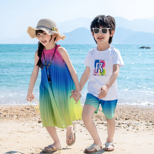春夏三亞度假親子裝一家四口夏季母子母女洋氣裙子新款