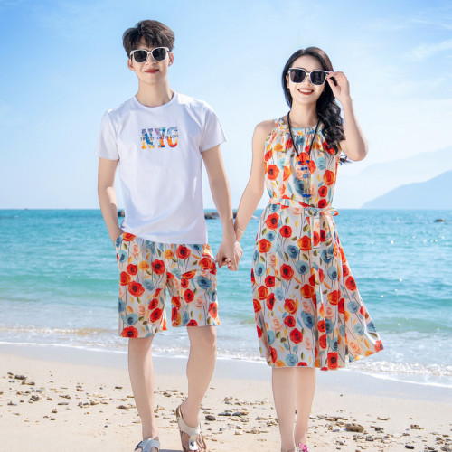 2025情侶裝度假風沙灘裝韓版時尚母女裝連衣裙夏季海邊