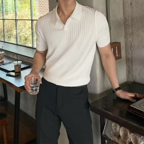 夏季新款輕熟POLO衫男韓版修身翻領純色休閒針織t恤