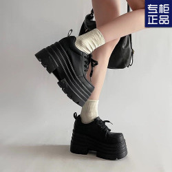 厚底時尚百搭系帶小皮鞋女2025春季新款小個子超厚底增高10cm單鞋