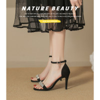 夏季新款水鑽 配裙子高跟鞋女一字帶細跟涼鞋氣質名媛時裝女鞋