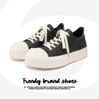 2025明星同款黑色板鞋男士厚底增高大頭高級小衆潮鞋休閒皮鞋2501