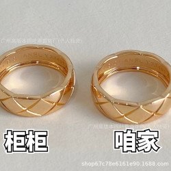 小香菱格戒指925銀鍍18k金coco玫瑰金寬窄版帶鑽男女情侶菱格戒指