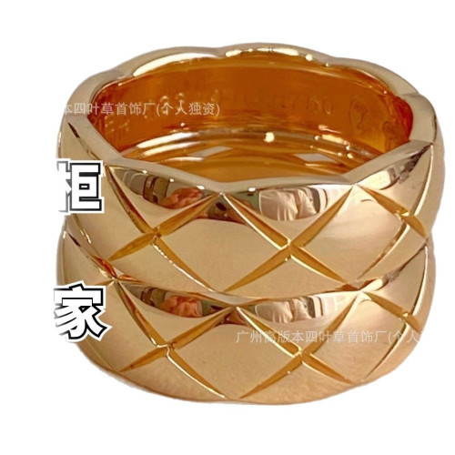 小香菱格戒指925銀鍍18k金coco玫瑰金寬窄版帶鑽男女情侶菱格戒指
