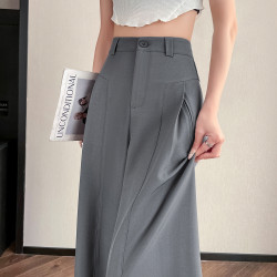深灰色西裝濶腿褲女2025春季新款高腰顯瘦垂感高級感休閒拖地褲