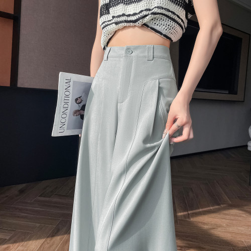深灰色西裝濶腿褲女2025春季新款高腰顯瘦垂感高級感休閒拖地褲