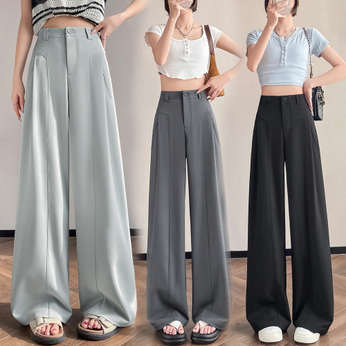 深灰色西裝濶腿褲女2025春季新款高腰顯瘦垂感高級感休閒拖地褲