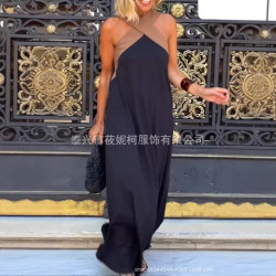 單肩不規則連衣裙歐美女士時尚掛脖長裙時尚性感