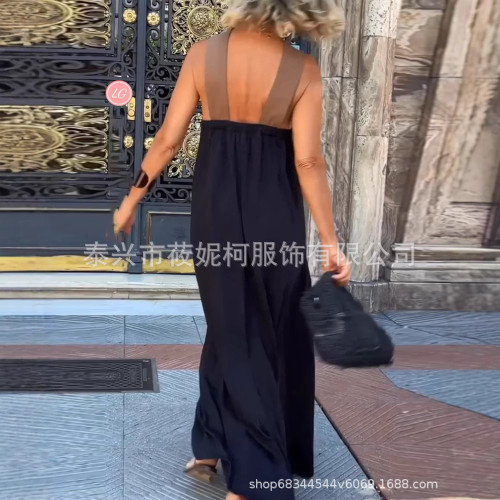 單肩不規則連衣裙歐美女士時尚掛脖長裙時尚性感